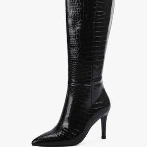 Knee High Faux Crocodile Boots
